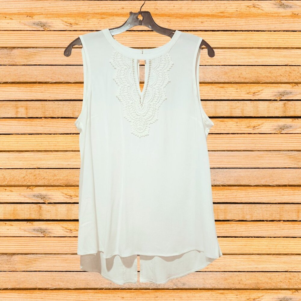 Pale Sky Top Women's M Sleeveless White Crochet Quin Keyhole Tunic Tank …